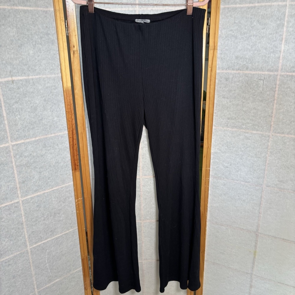 Y2K Charlotte Russe Black Stretchy Ribbed Flare Bell Bottom Pants Women's Sz XL